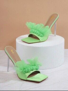 Lemonade Mint Green Tulle Slide Heels